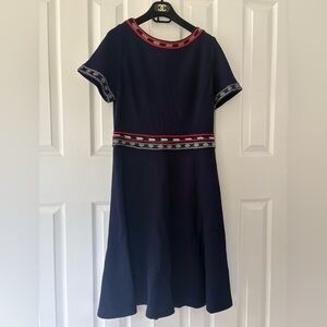 St. John Navy Knit Short Sleeve A-Line Dress
